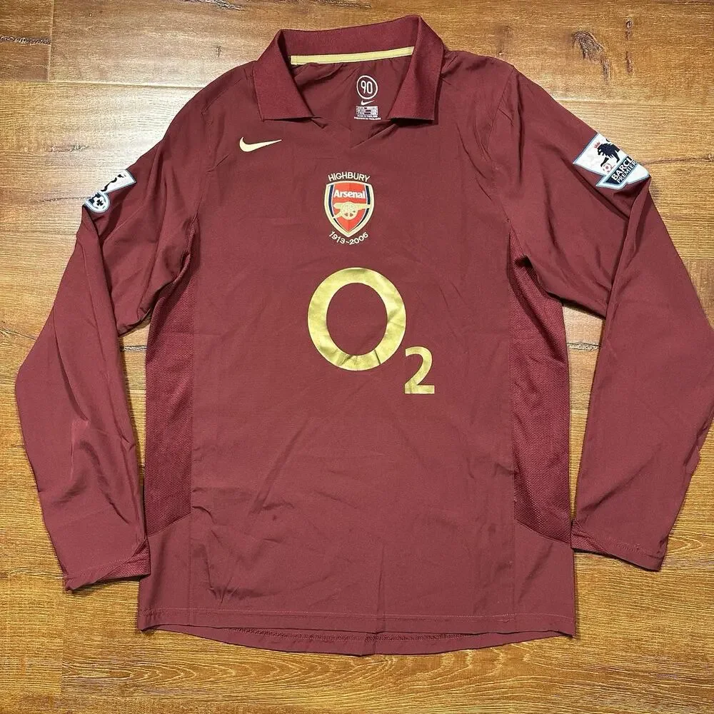 Nike Arsenal Soccer Jersey Mens L Burgundy Long Sleeve Henry #14 Highbury 2006